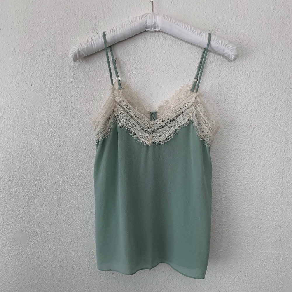 Zara sage green cream lace camisole top